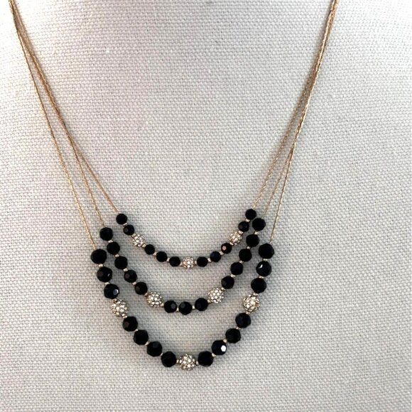 Anne Klein Jewelry - Anne Klein Multi-Strand Black & Gold Beaded Necklace With Rhinestone Accents